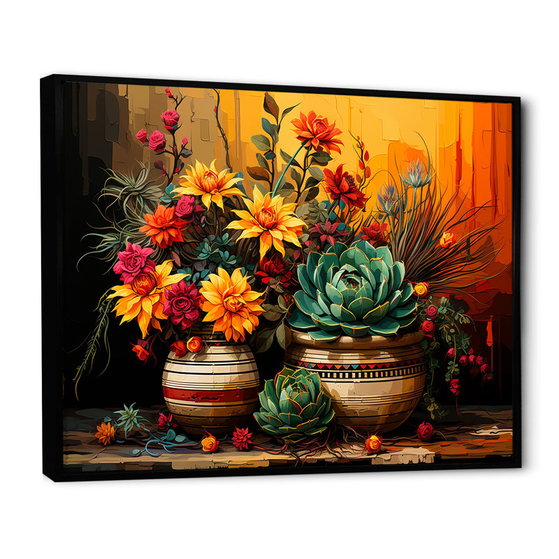 Boho, poterie florale mexicaine, H 34 po x l 44 po x P 1,5 po, Cadre flottant noir