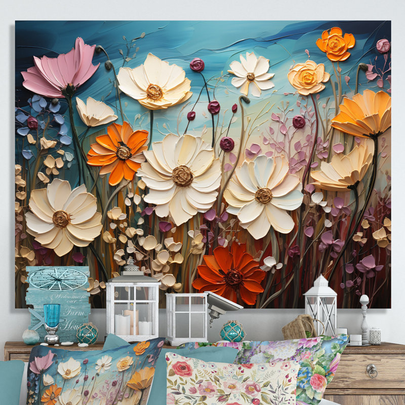 «White Yellow Wildflowers Natures Symphony», reproduction d'art sur toile, Toile tendue, H 12 po x l 20 po x P 1 po