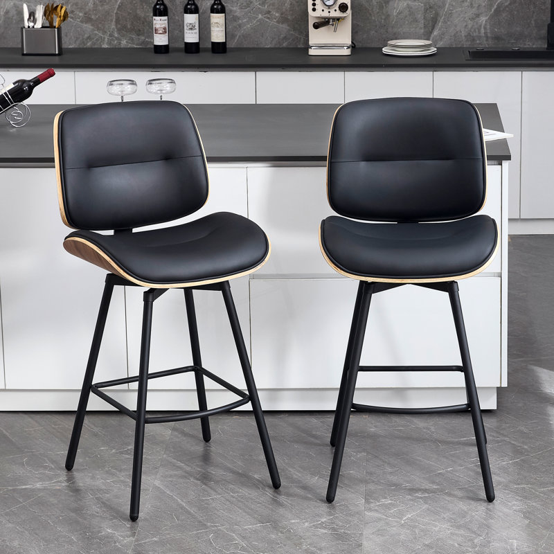Swivel Upholstered Counter-Height Bar Stools, Black