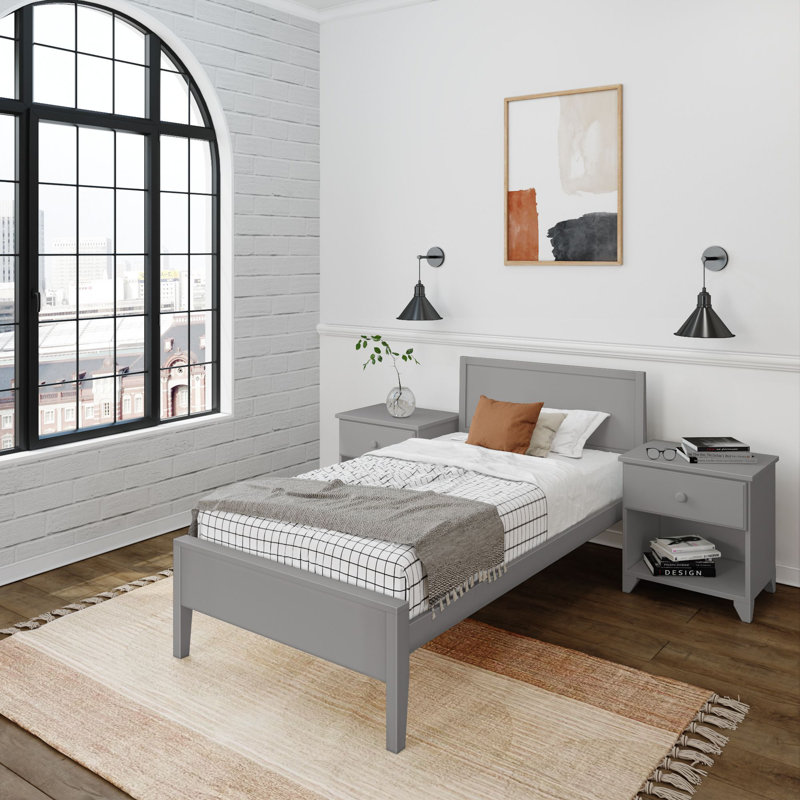 Aileana Solid Wood Panel Bed, Twin, Gray