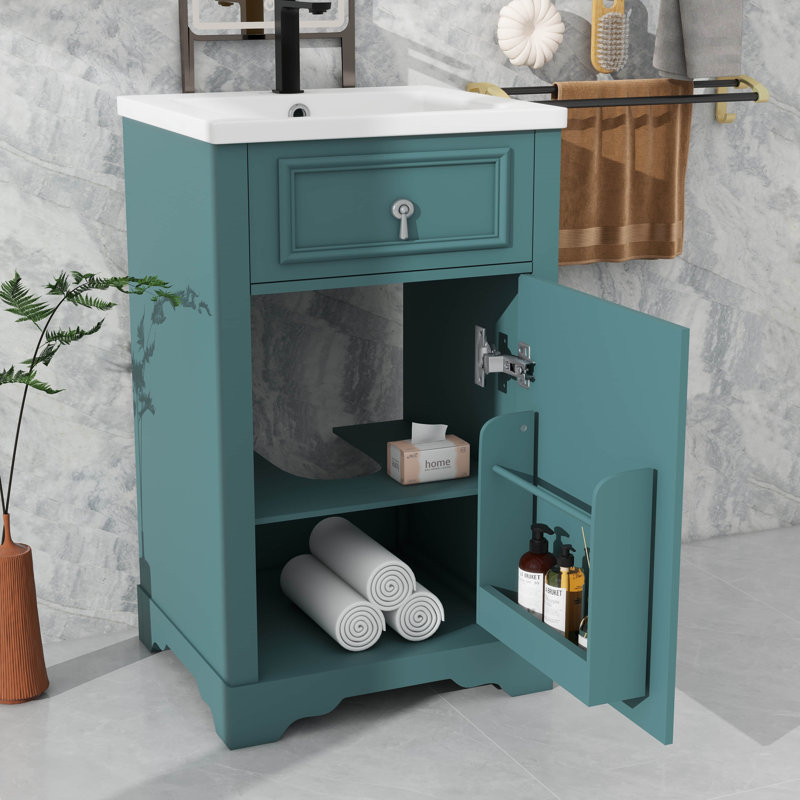 Meuble-lavabo de 20 po avec lavabo en céramique, Vert