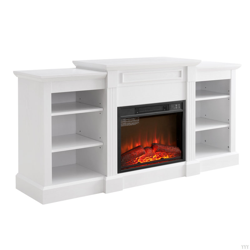 Console multimédia avec grande armoire de rangement, avec foyer encastré de 23 po, pour téléviseur de 70 po ou moins, meuble télé multimédia moderne, l 65,75 po x P 17 po x H 32,48 po