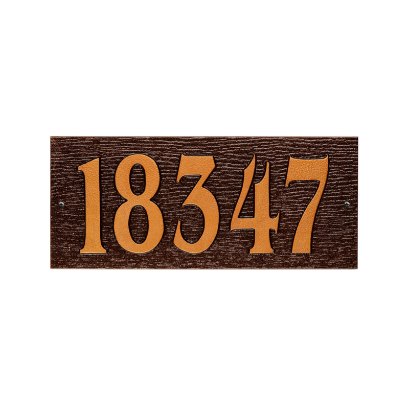Woodgrain Mid-Century Rectangle Plaque, Standard Wall 1-line, Cuivre antique, Yes
