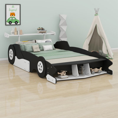 Race Car-Shaped Platform Bed With Wheels