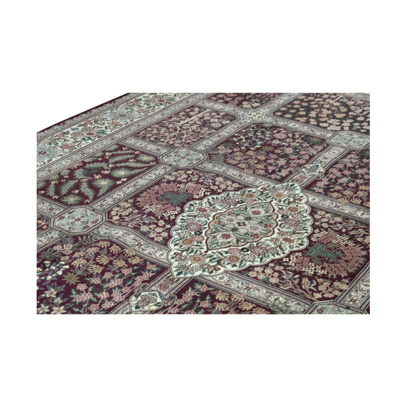 Tapis prune et ivoire noué à la main de haute qualité