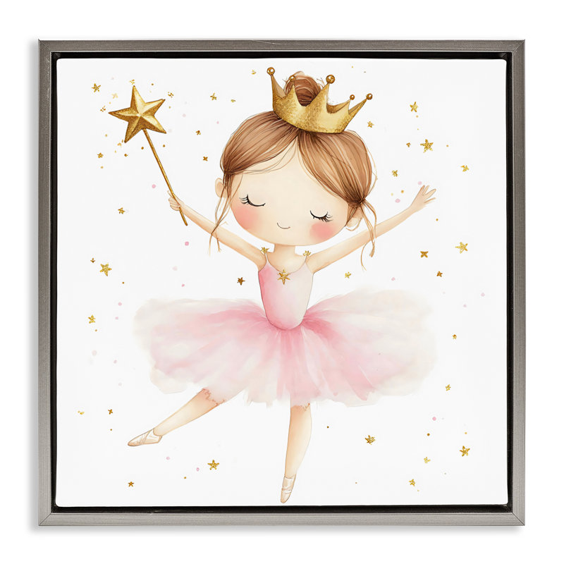 Adorable ballerine avec cadre flottant couronne, design Creative Studio, H 25 po x l 25 po, Cadre flottant gris lustré
