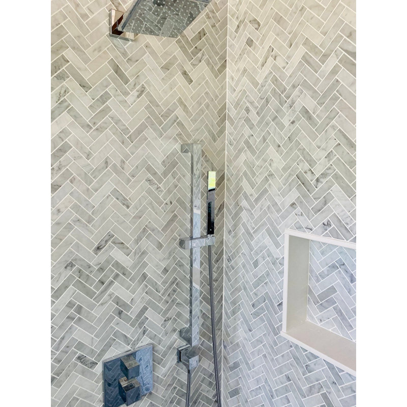 Carrara 1X3 Herringbone Polished Mosaic Tile