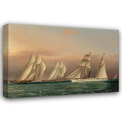 «The Yacht Emily of the New York Yacht Club Observer a Stakes Race entre les Schooners Dreadnought et Columbia» par James Edward Buttersworth - art mural sur toile tendue avec châssis