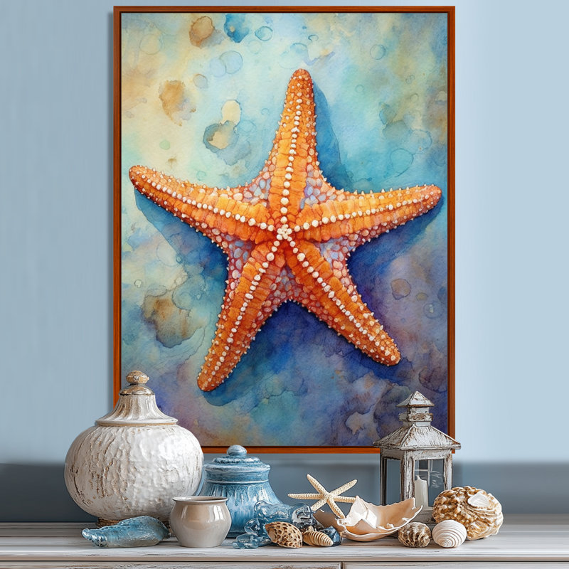 Spinny Starfish II - Starfish, art mural, H 20 po x l 12 po x P 1 po, Cadre flottant brun