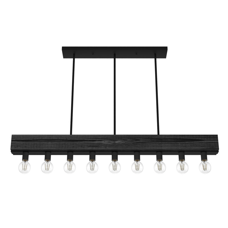 Donelson Black Iron and Wood 9-Light Linear Chandelier