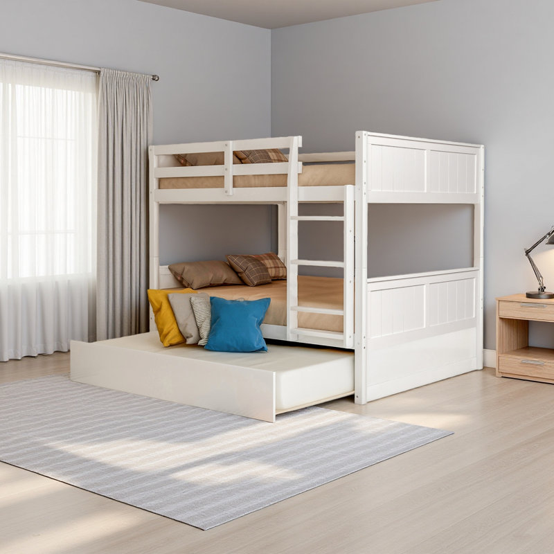 Lit superposé double au-dessus de double avec lit gigogne simple, Blanc