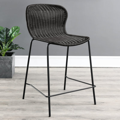 Brown Faux Metal Counter Chair - Coastal Solid Back Bar Stools For Dining Room, Frame, Textured , No Arms, Sophisticated Appeal Style Room Chairs With Back, Long Standing Quality