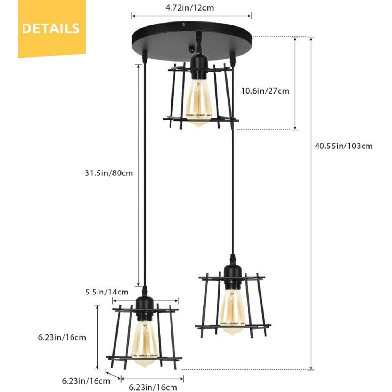 Luminaire suspendu en grappe à 3 lumières