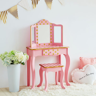 Teamson Kids Gisele Wooden Polka Dot 2-pc. Play Vanity for Accessories