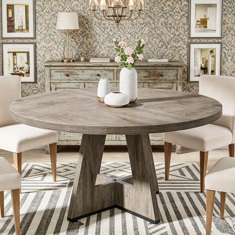 TribeSigns 47" Round Farmhouse Dining Table – Wood Kitchen Table For 4, Cross Base Wooden Dinner Table For Dining Room, Breakfast Nook, Or Living Area