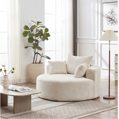 55-inch Beige Chenille Single Sofa – No Assembly Required, Fluffy Modern Sleeper Chair for Living Room, Bedroom, and Lounge