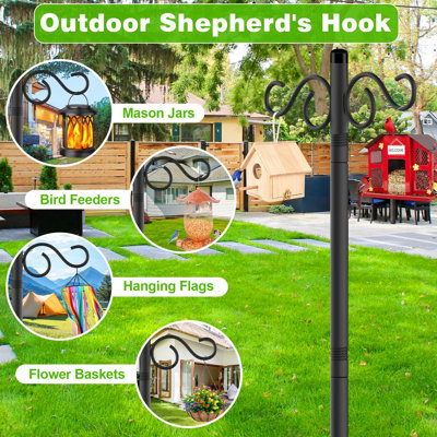 Outdoor Double Shepherd Hooks, 2-Pack 90-Inch Bird Feeder Pole With 5-Claw Base, Heavy Duty Shepherd Hooks
