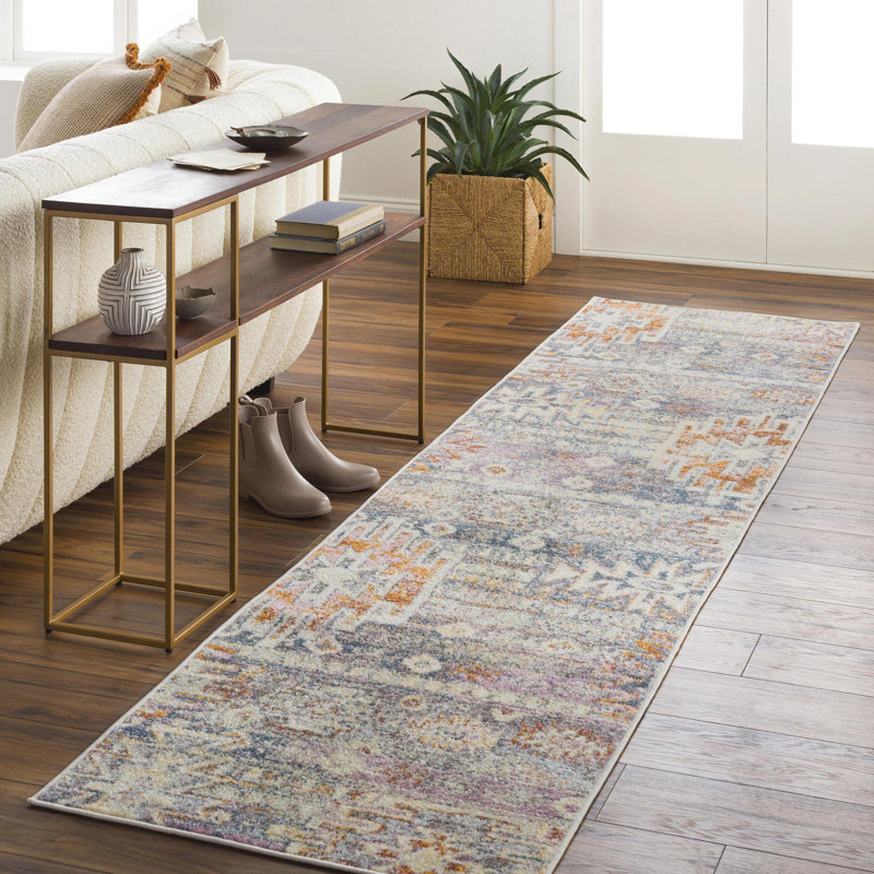 Jamieson Machine Woven Blue/Orange Area Rug, Runner 2'7" x 7'3"