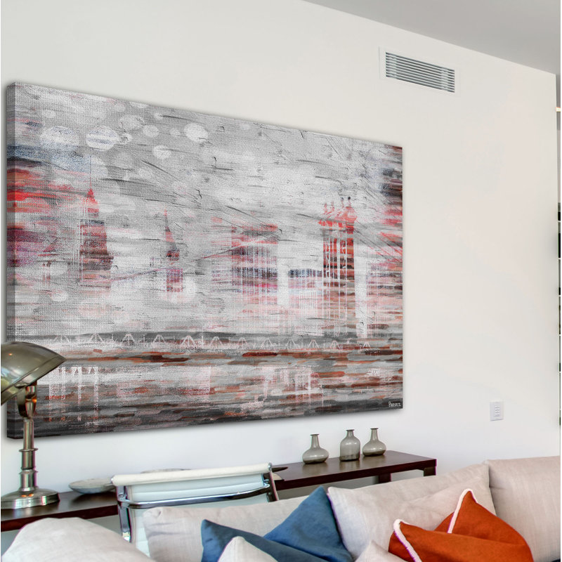 Abstract Red and Gray Cityscape Canvas Print, 18" x 12"