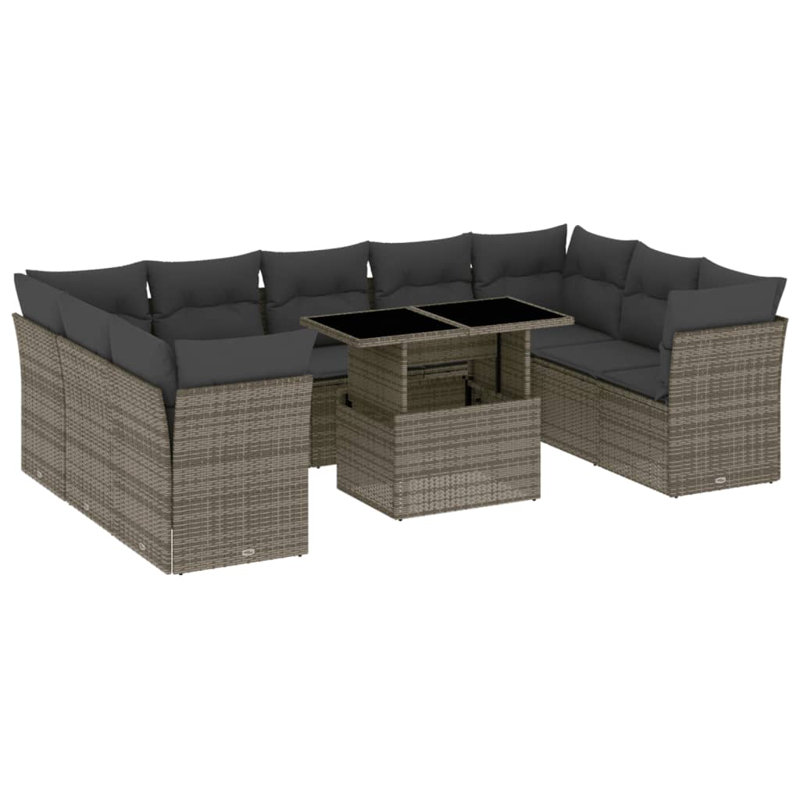 Ensemble de canapé de jardin en rotin PE Vidaxl, Coussin gris / cadre gris