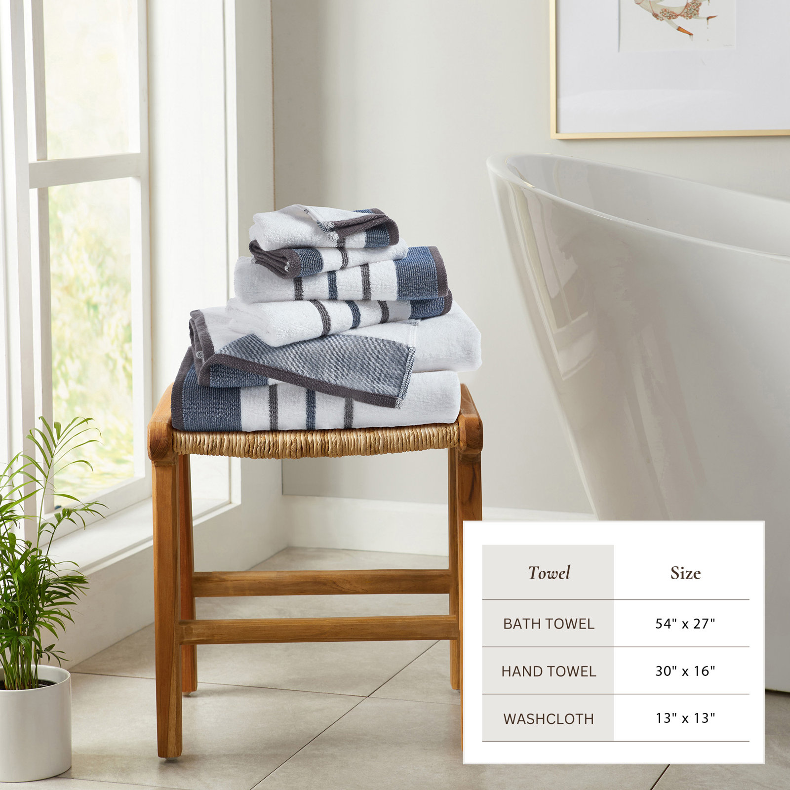 Deanthony Cotton Bath Towel, Moroccan Blue/December Sky, 6 Piece Towel Set
