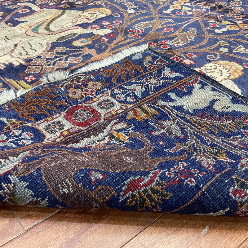 Tapis unique en laine noué à la main nouvel âge en bleu / gris / beige / brun