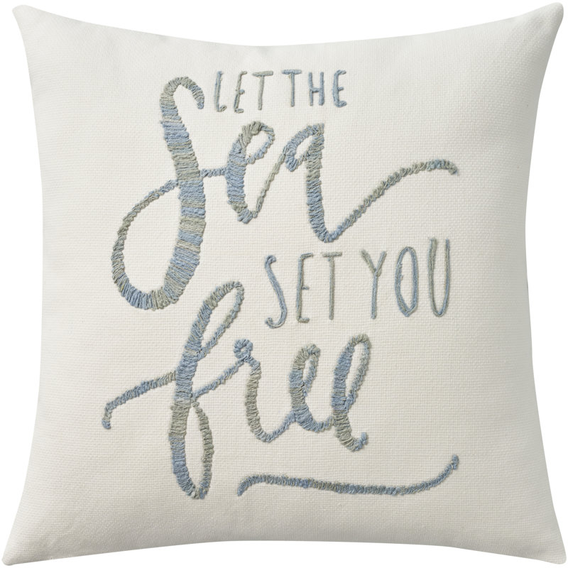 White Cotton Embroidered Coastal Euro Pillow Cover