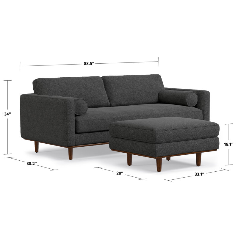 Charcoal Grey Fabric Lawson Sofa with Ottoman and Pillow-Top Arms