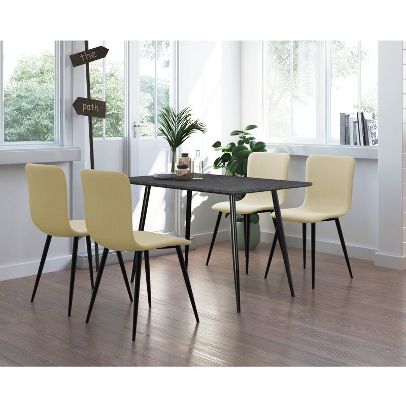 Stronach Metal Base Dining Table, Fishbone Grey Oak