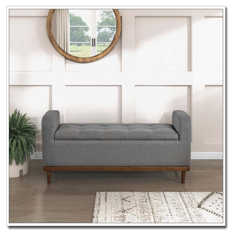 Banc de rangement capitonné et capitonné, Gris
