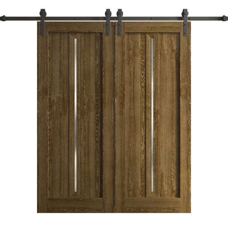 Porte de grange double moderne | Ego 5014 | Ensemble de rails | Portes intérieures solides, Chêne marbré, 48 po x 96 po