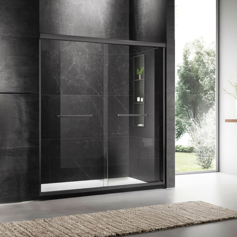 60'' W X 74'' H Door Sliding Frameless Shower Door With 6Mm Tempered Glass, Black