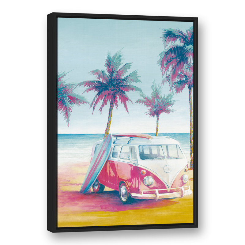 Beach Surfer Van sur toile, H 37,75 po x l 25,75 po x P 1,75 po, Cadre flottant noir