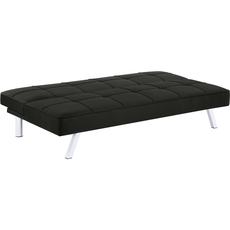 Lit noir sans accoudoirs avec coussin et pieds en métal, siège à 3 places pour les loisirs, profondeur de relaxation de 66,38 po, largeur de 33 po