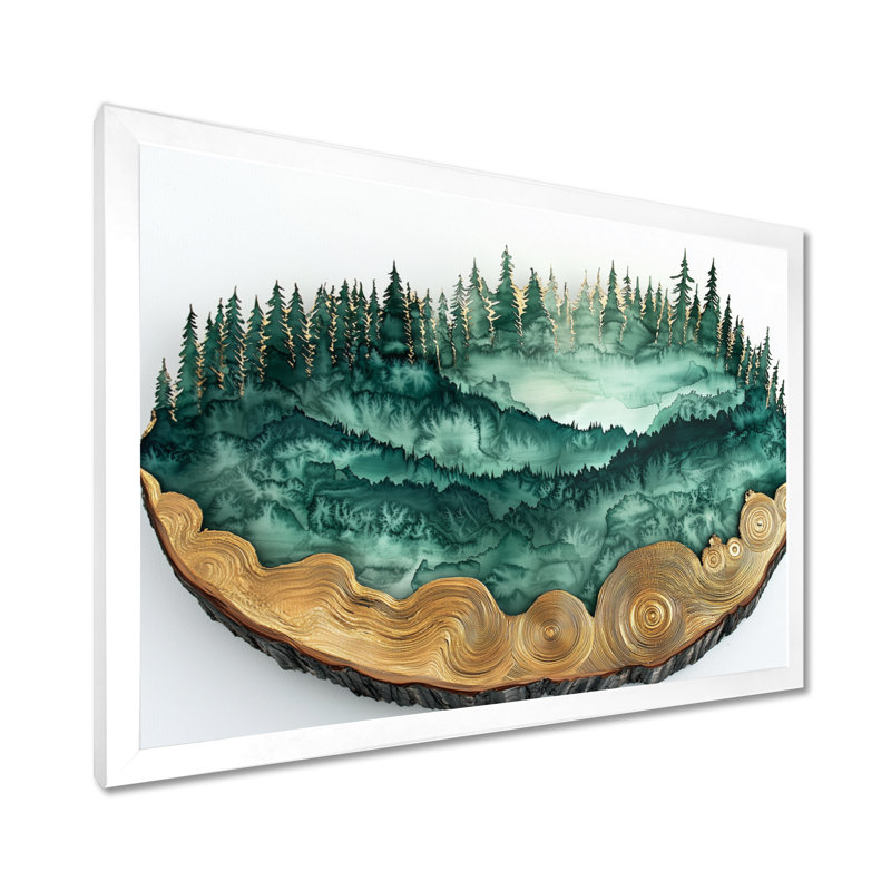 «Pine Trees Forest Landscape Into A Wood Slide IV», art mural, H 34 po x l 44 po, Avec cadre, Blanc