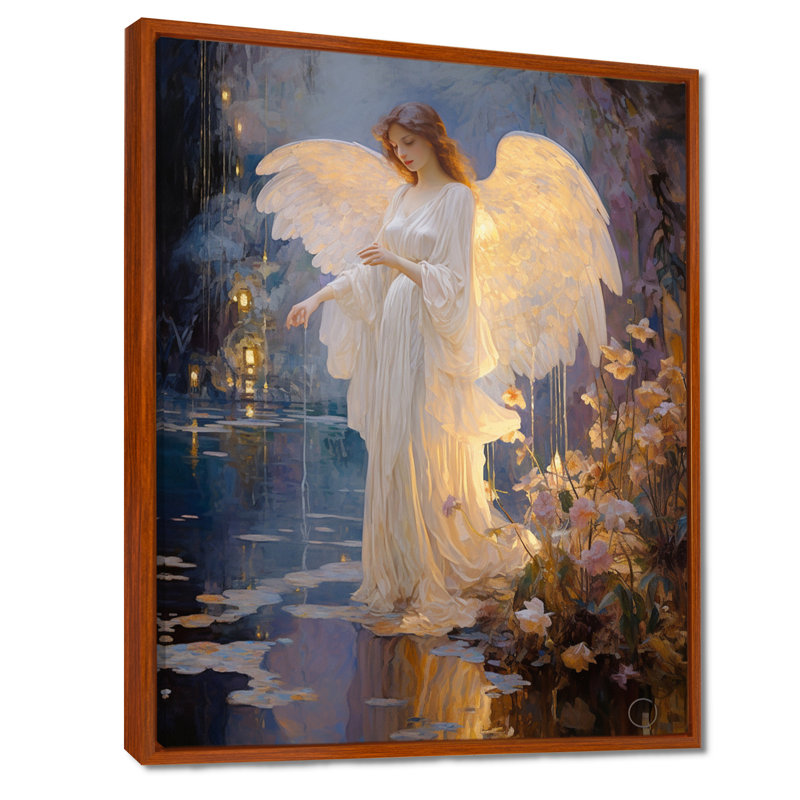 «Glorious Angel Magic Forest Night - Wings Angel», art mural, Cadre flottant brun, H 40 po x l 30 po