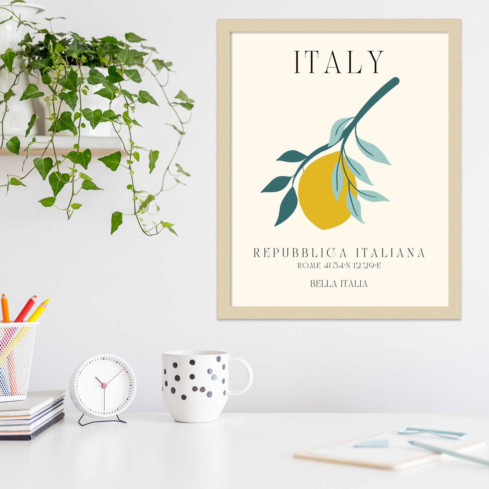 Mirando "Italy Travel Poster" Print, 17" W x 21" H x 1" D, Brown Framed