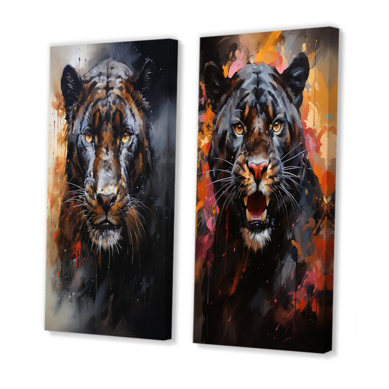 Dynamic Black Panther Spirit - ensemble de salon mural 2 pièces Panther, Toile tendue, H 28 po x l 25 po
