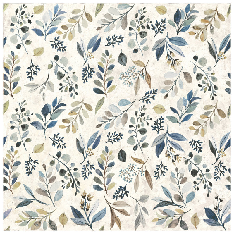 Garden 10" x 10" Porcelain Floral Wall & Floor Tile, Blue/Beige