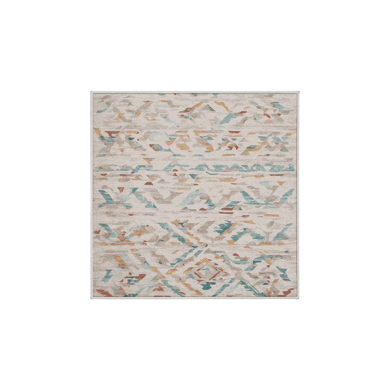 Machine Washable Beige Area Rug, Square 7'