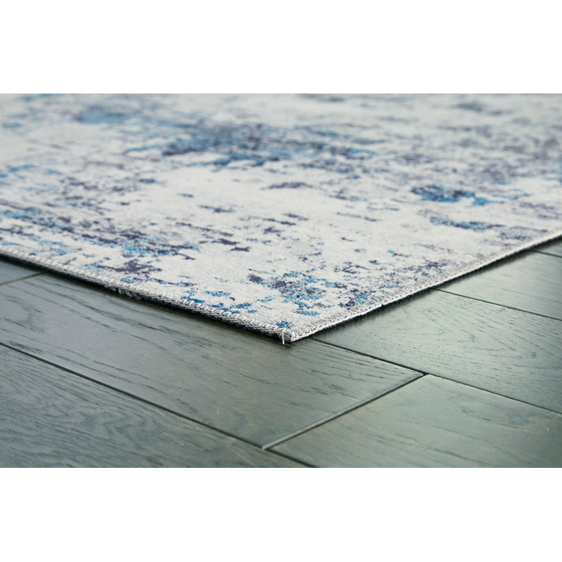 5' x 7' Blue Gray White Abstract Synthetic Rug
