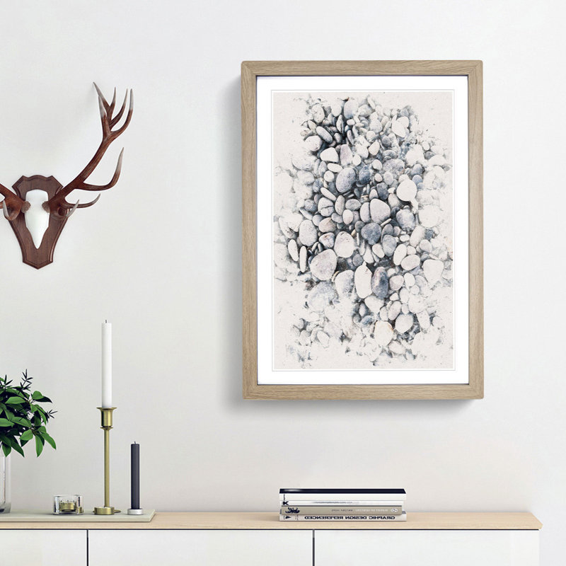 Pebbles - Picture Frame Painting Print, 87cm H x 62cm W x 2cm D, Oak Framed