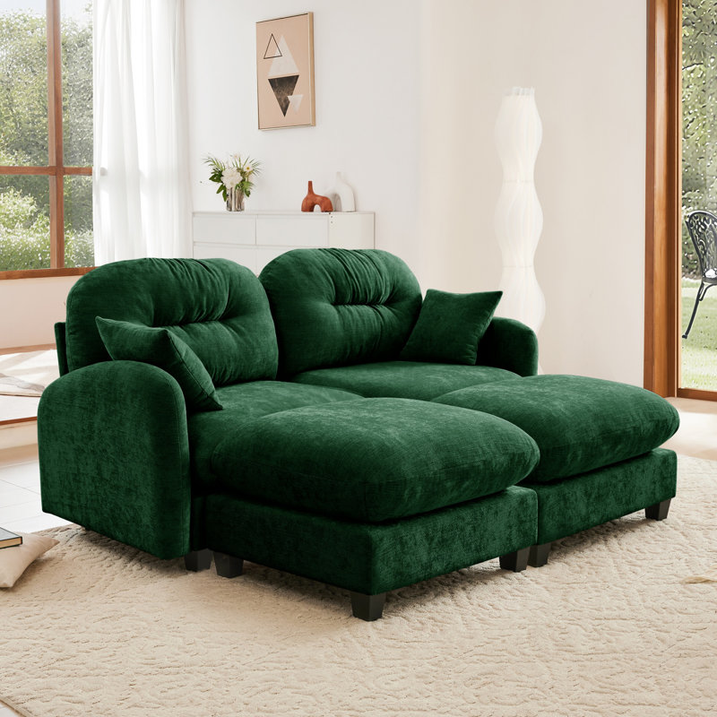Canapé modulaire Elmsforde avec tissu chenille et dossier capitonné, Rose,  36.6" H x 74" W x 59.5" D