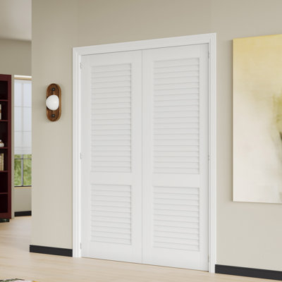 Prehung Door Double Panel Interior Door MDF Modern Louvered Design Pantry Door With Adjustable Jamb & Hardware (Assembly Required)