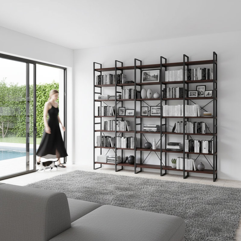 Verendrye Bookcase, Dark Walnut Wood, 86" H x 106" W x 11.3" D