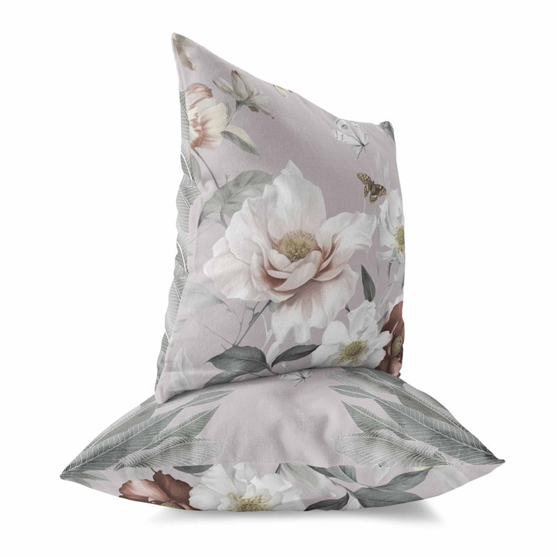 Coussin décoratif réversible Leafy Lepidoptera Medley, H 18 po x l 18 po, Blanc / argent