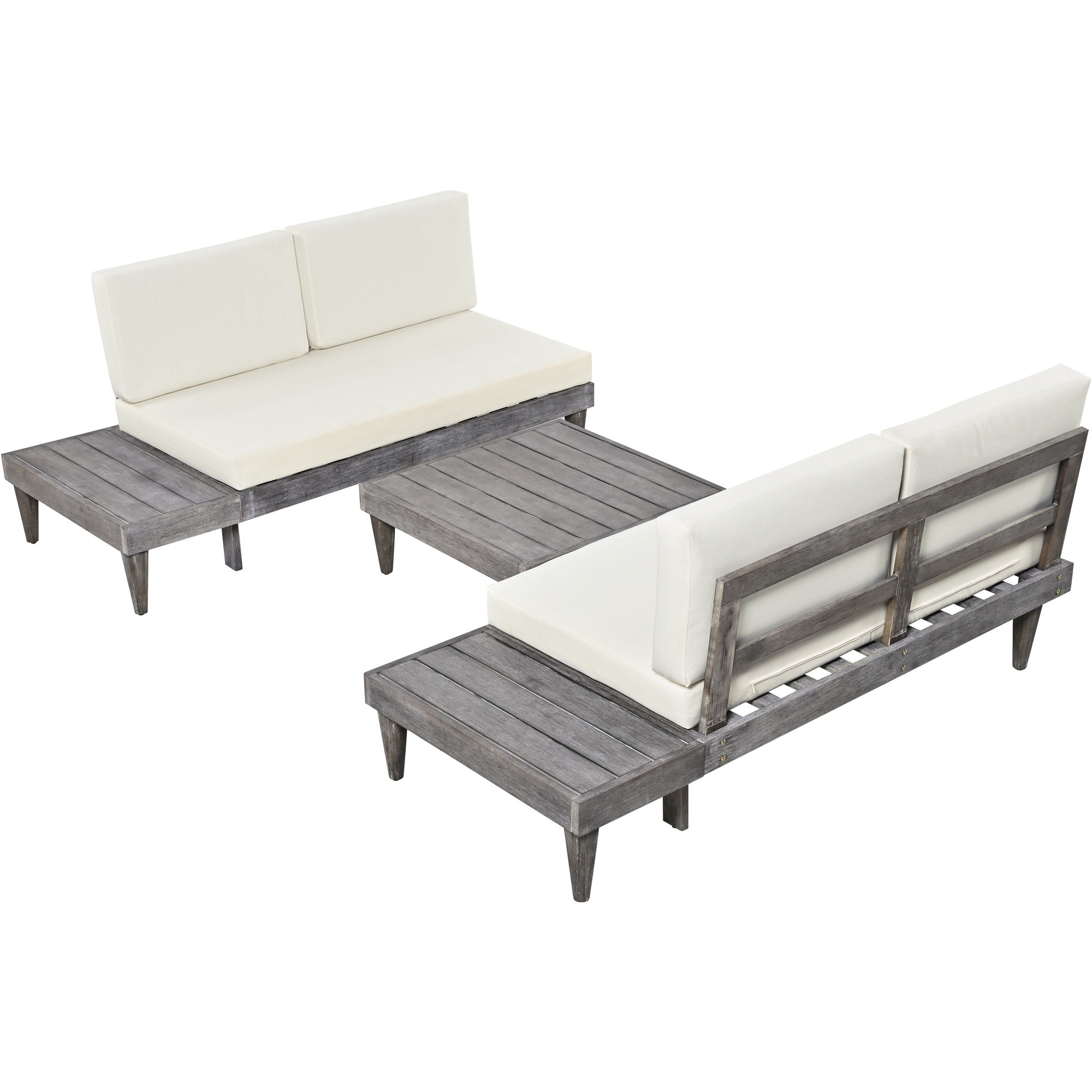 Ebern Designs Outdoor 3Piece Patio Furniture Set Solid Wood Sectional