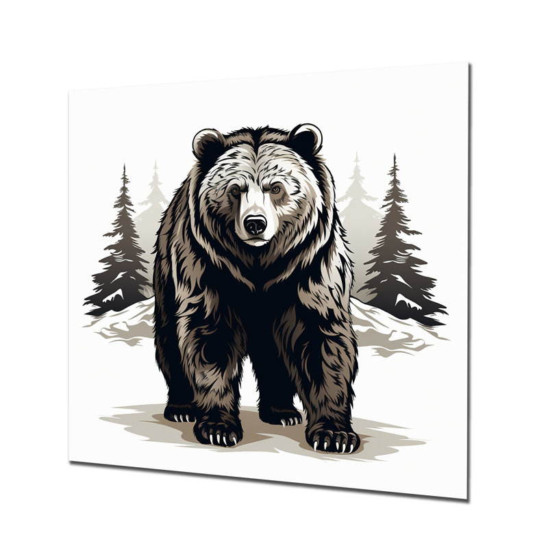 «Curious Bear Winter Forest II - Bear 2», art mural en métal, H 29 po x l 29 po