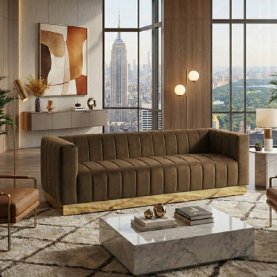 Canapé en velours de luxe Foxy avec bordure en laiton, l 87 po, entièrement assemblé
