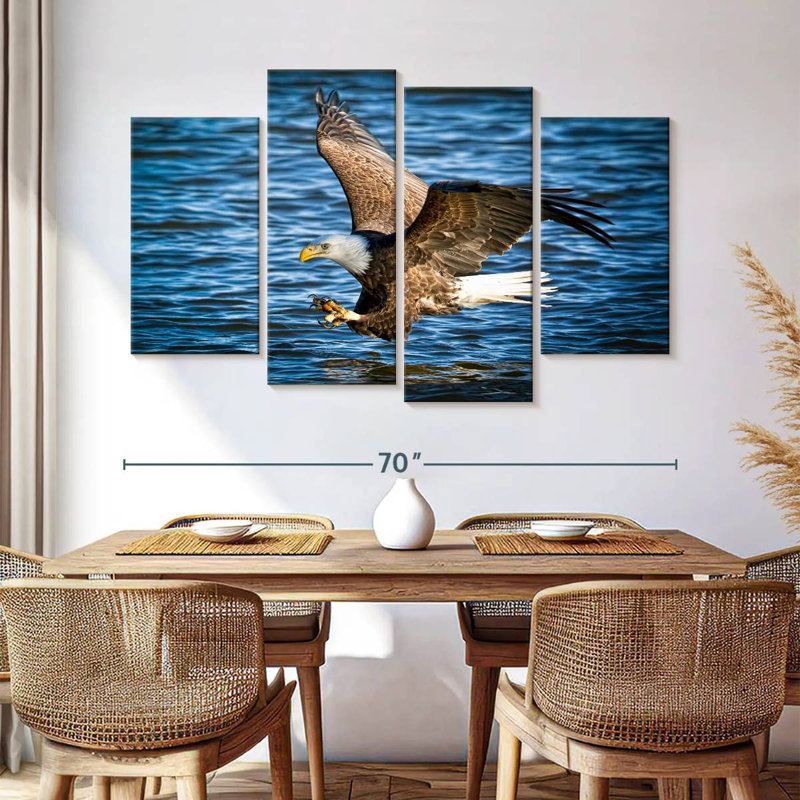 Aigle à tête blanche pêchant, H 42 po x l 68 po